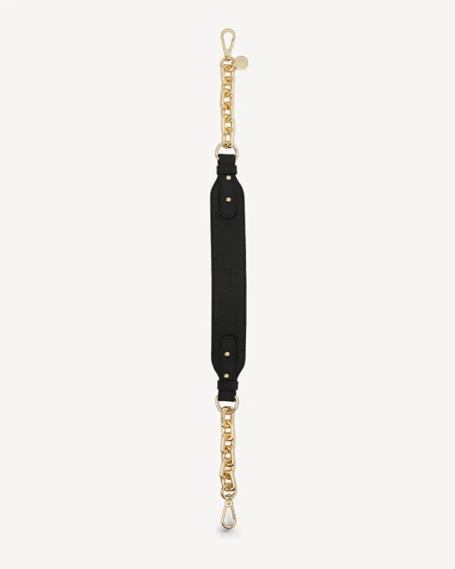 Feature Shoulder Strap Chain Gold Chunky + Black Leather sold by Saben