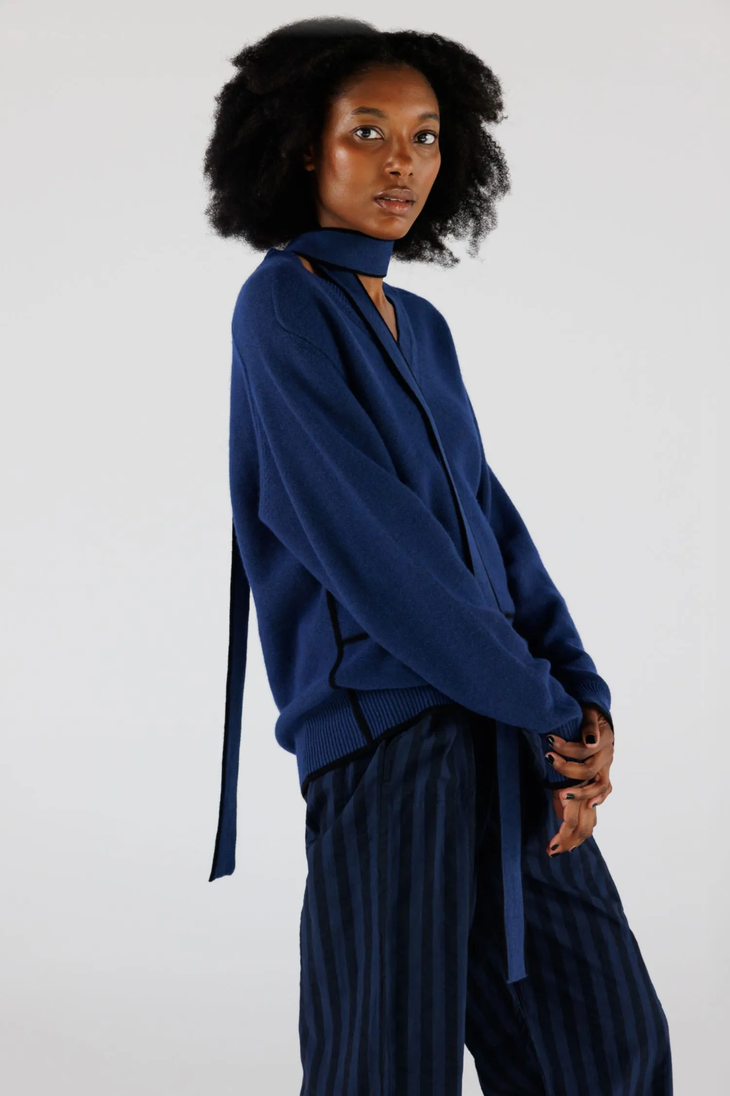 V NECK SCARF SWEATER sold by EMOTE