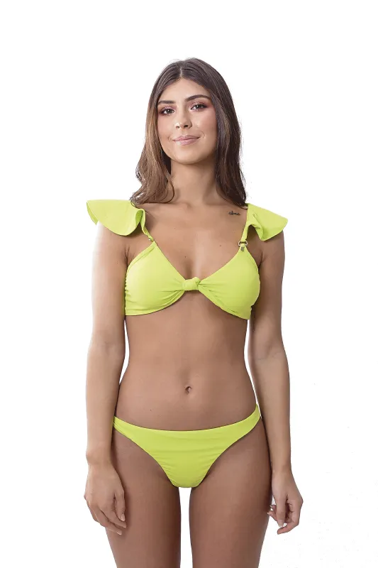 2 ruffles bikini top Lemon Green sold by Lybethras
