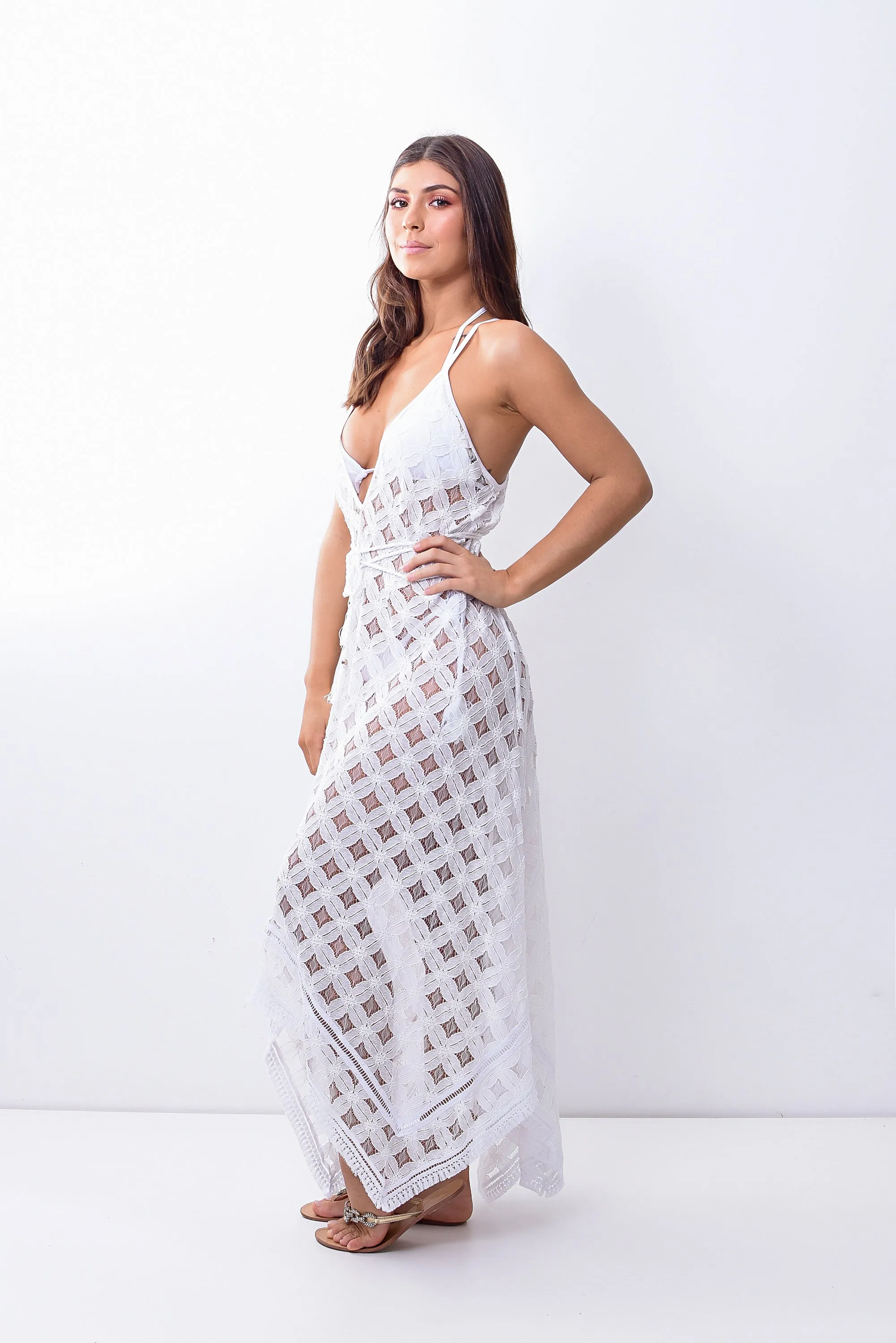 White Lace Assimetric Long Dress sold by Lybethras product image thumbnail 2