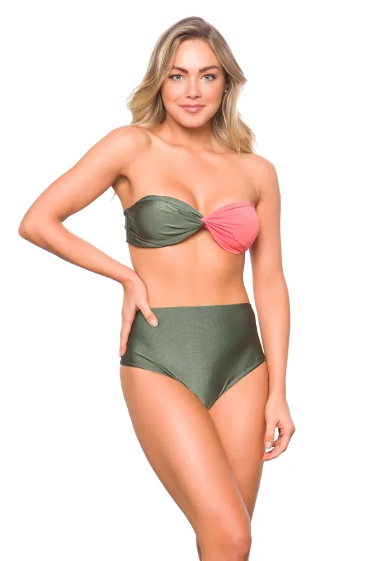 High Waist Reversible Bottom Mara Olive Coral sold by Lybethras