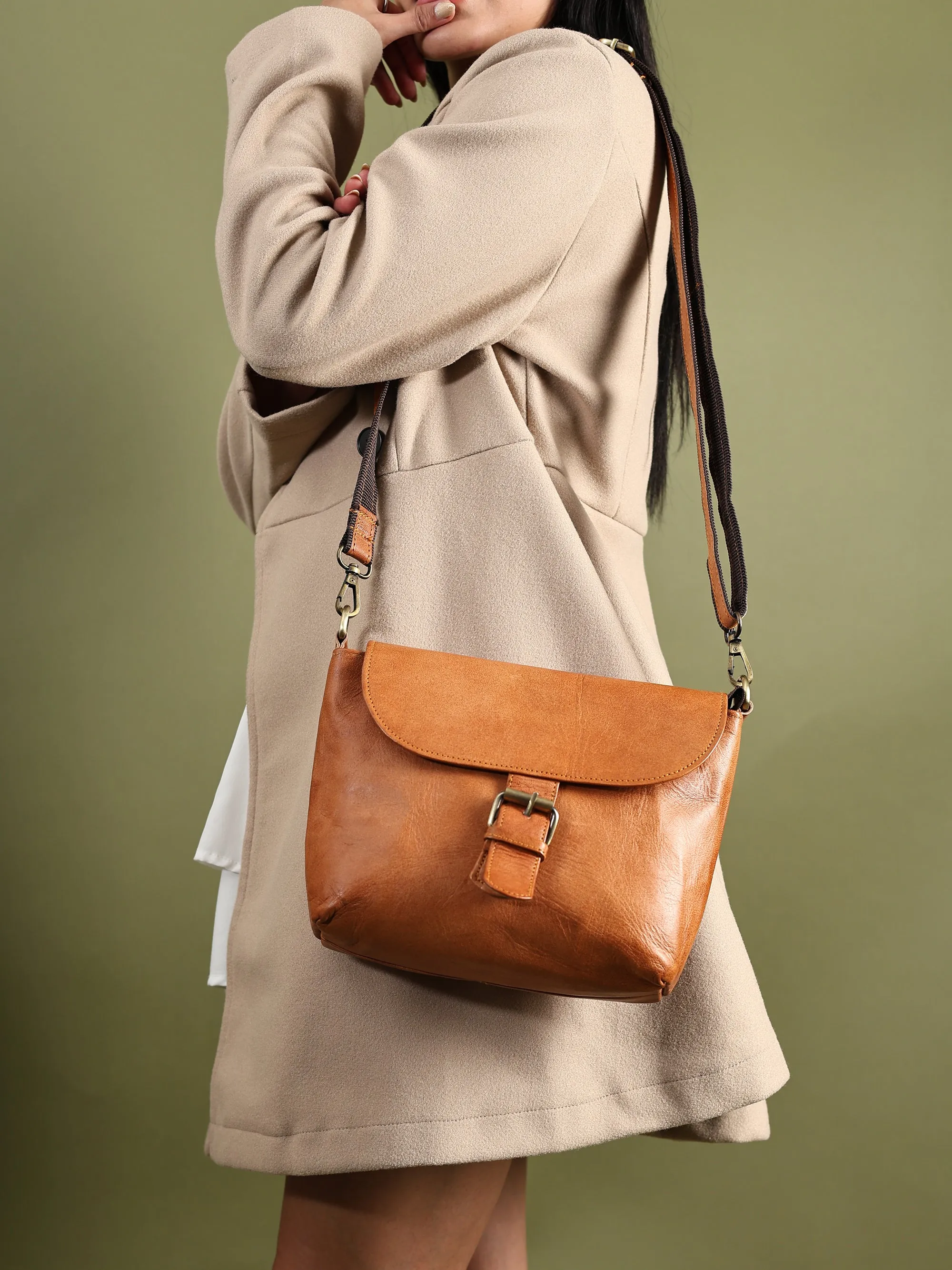 Women’s Mini Tan Satchel Purse sold by Classy Leather Bags product image thumbnail 2