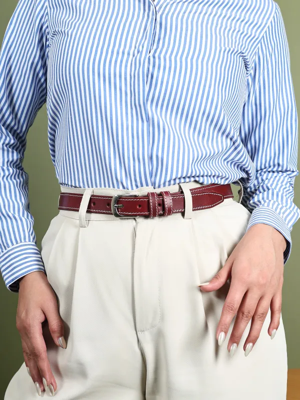 Women's Slim Leather Belt - Cherry Red sold by Classy Leather Bags