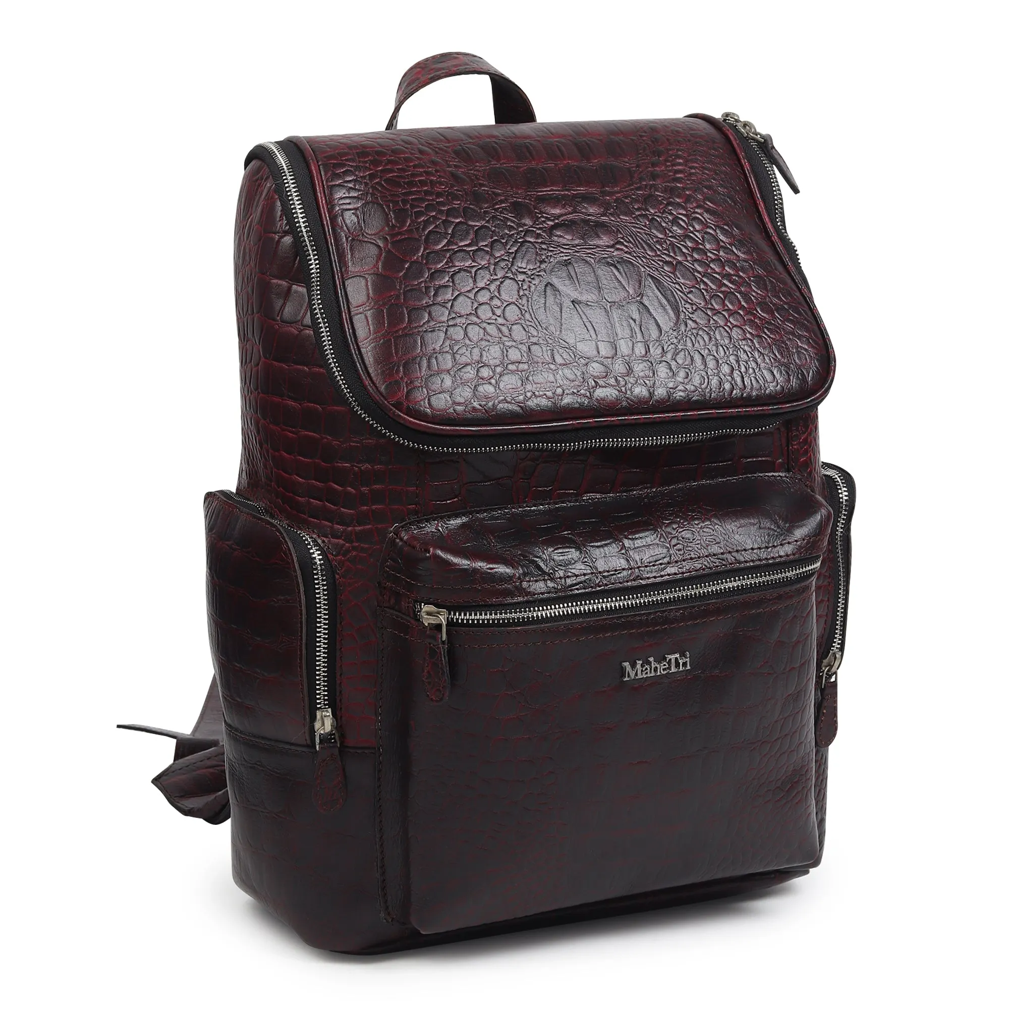 Regal Crocodile Texture Laptop Backpack, Pinkish Red sold by Classy Leather Bags product image thumbnail 3