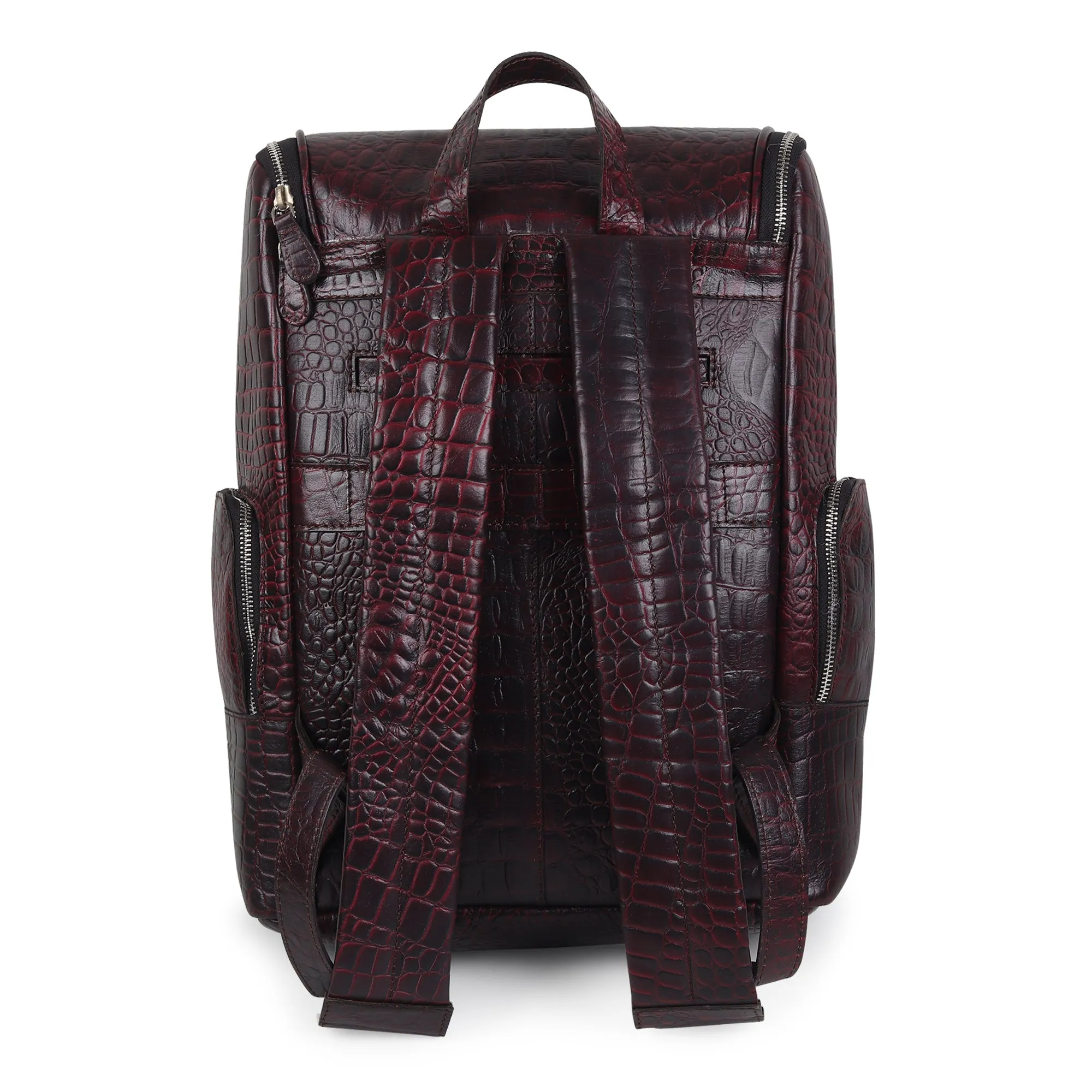 Regal Crocodile Texture Laptop Backpack, Pinkish Red sold by Classy Leather Bags product image thumbnail 5