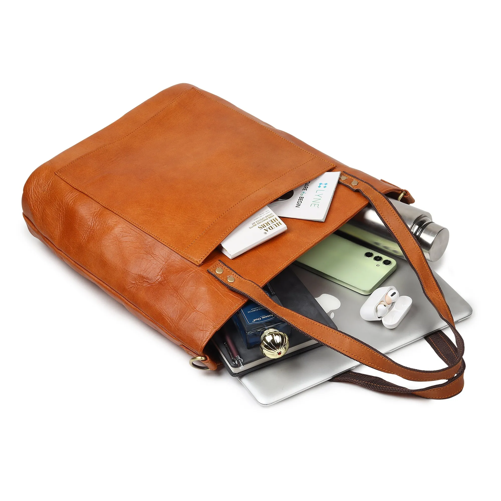 Classic Vertical Leather Tote sold by Classy Leather Bags product image thumbnail 5