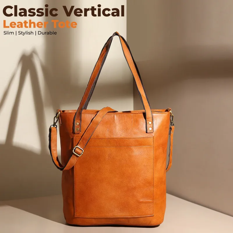 Classic Vertical Leather Tote sold by Classy Leather Bags