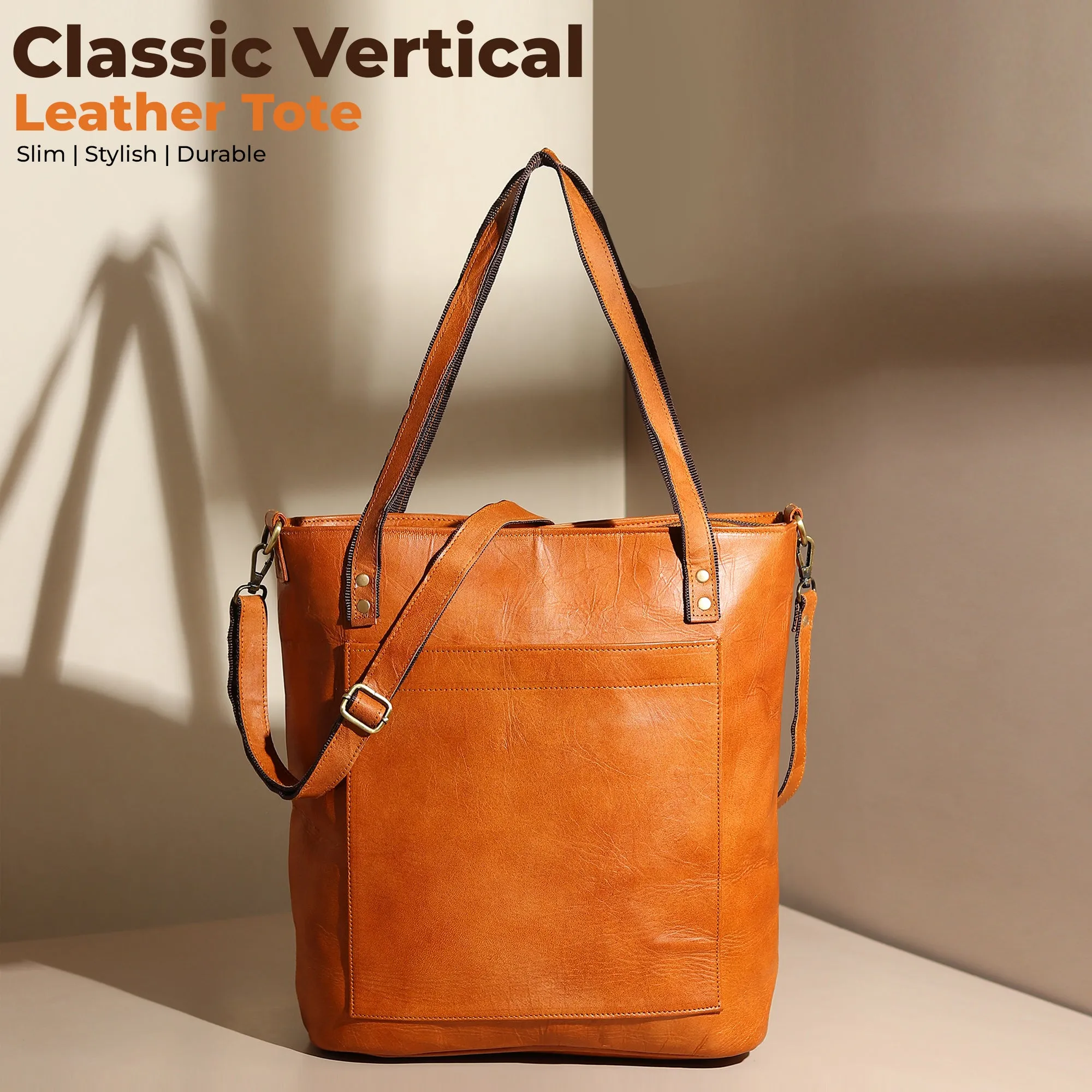 Classic Vertical Leather Tote sold by Classy Leather Bags
