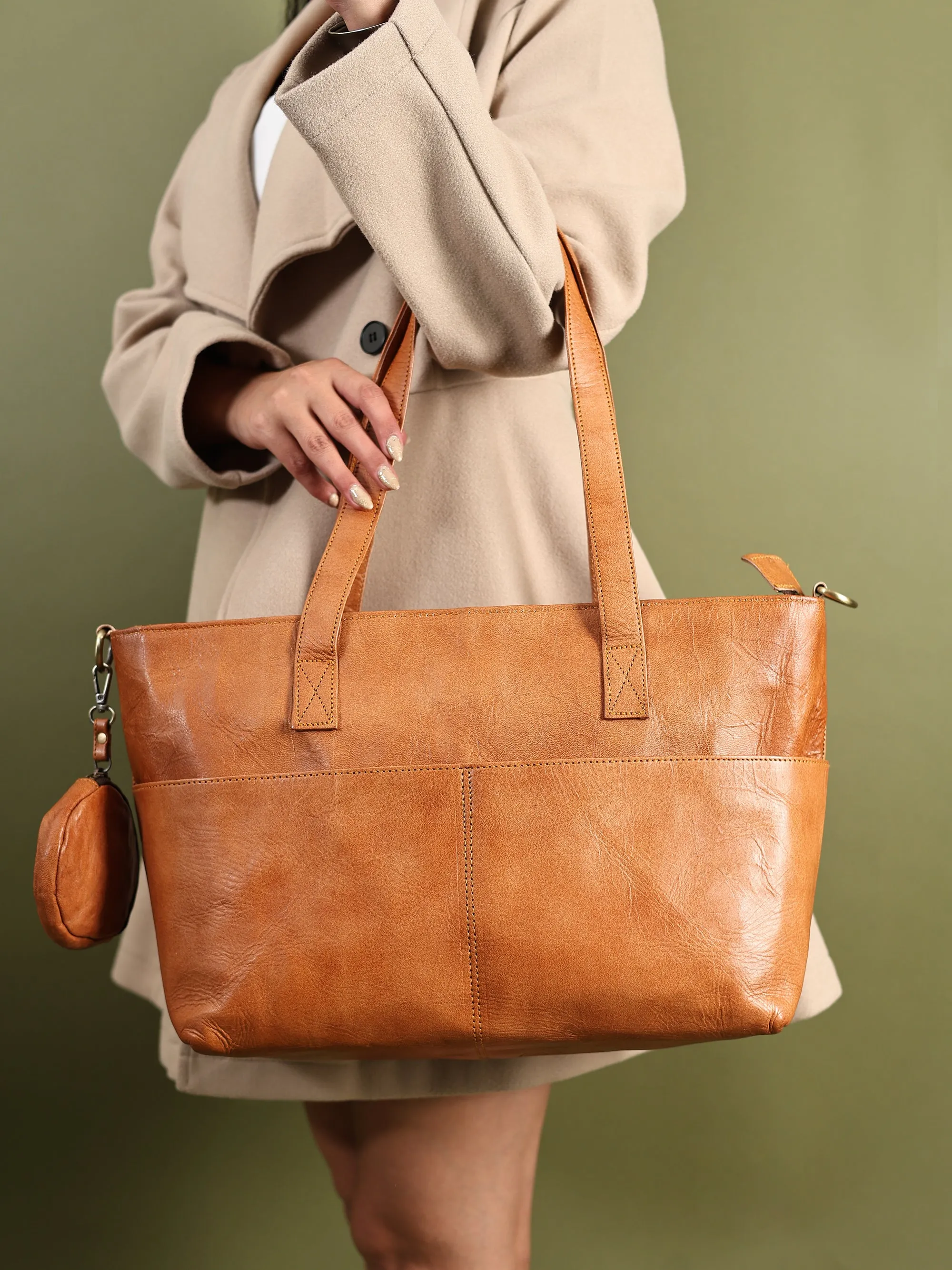 Daily Leather Market Tote - Tan sold by Classy Leather Bags product image thumbnail 2