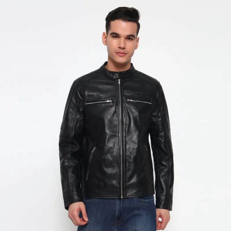 Phantom Black Leather Bomber Jacket sold by Classy Leather Bags