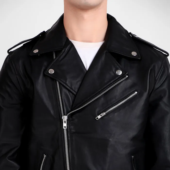 Motorcycle Black Leather Jacket sold by Classy Leather Bags product image thumbnail 3