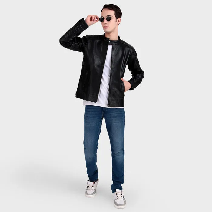 Premium Men’s Black Leather Jacket sold by Classy Leather Bags product image thumbnail 2
