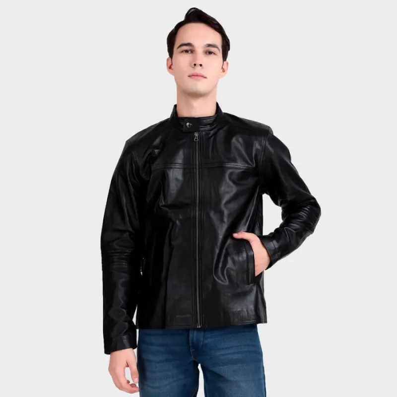 Bomber Black Leather Jacket sold by Classy Leather Bags