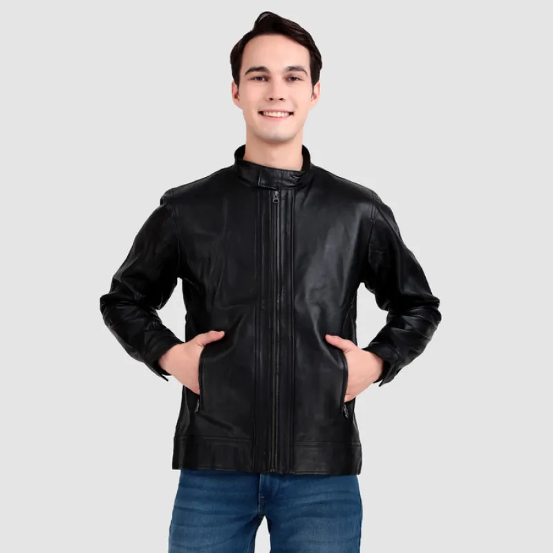 Iconic Plain Black Moto Jacket sold by Classy Leather Bags