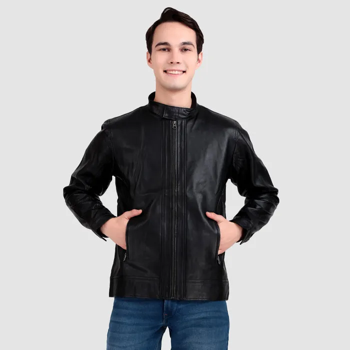 Iconic Plain Black Moto Jacket sold by Classy Leather Bags