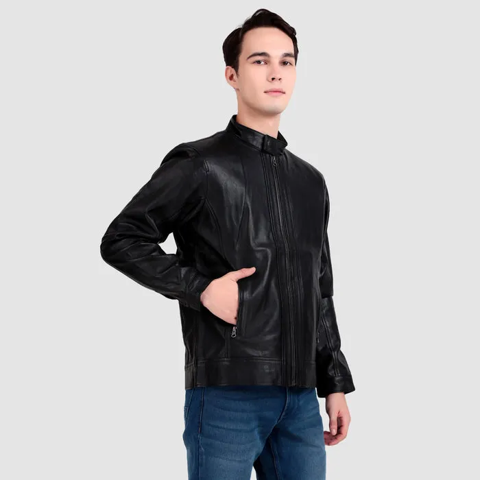 Iconic Plain Black Moto Jacket sold by Classy Leather Bags product image thumbnail 3