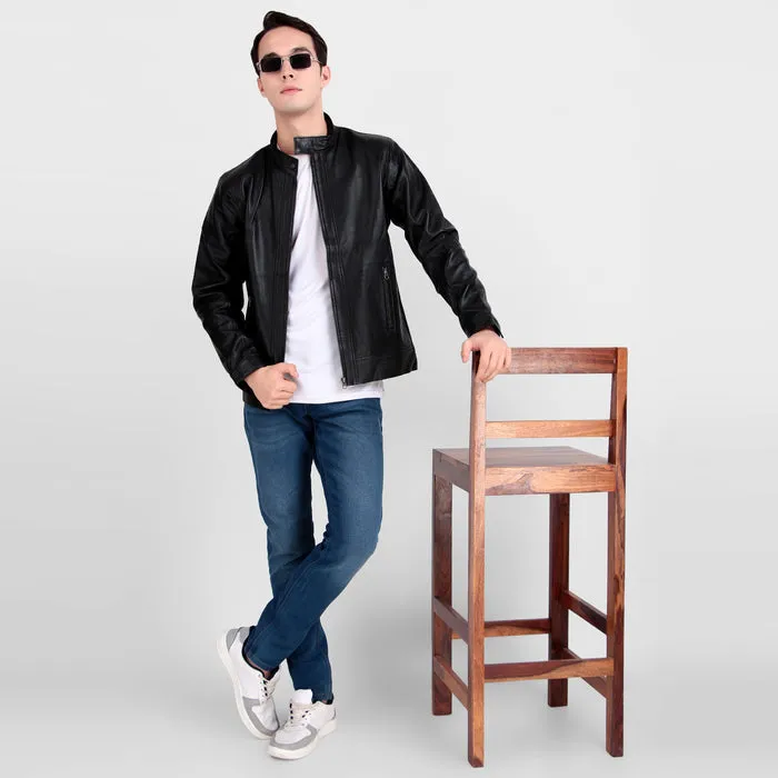 Iconic Plain Black Moto Jacket sold by Classy Leather Bags product image thumbnail 2