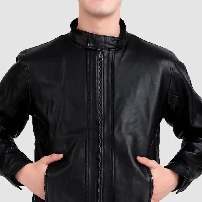 Iconic Plain Black Moto Jacket sold by Classy Leather Bags product image thumbnail 5