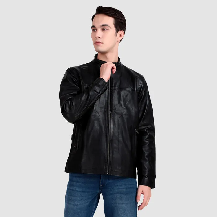Midnight Rider Black Leather Jacket sold by Classy Leather Bags
