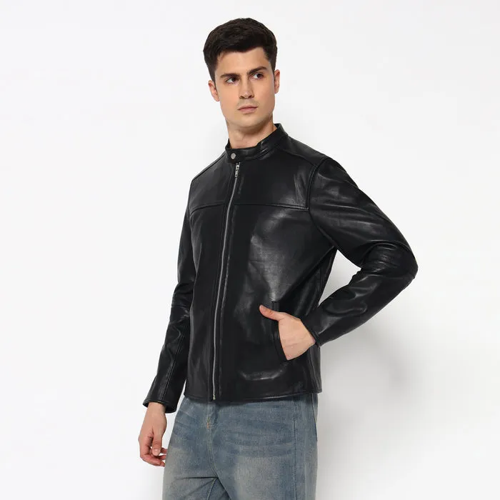 Men’s Timeless Plain Black Leather Jacket sold by Classy Leather Bags product image thumbnail 4