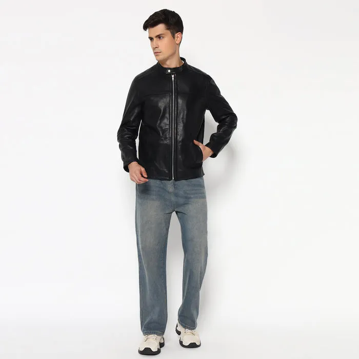 Men’s Timeless Plain Black Leather Jacket sold by Classy Leather Bags product image thumbnail 2