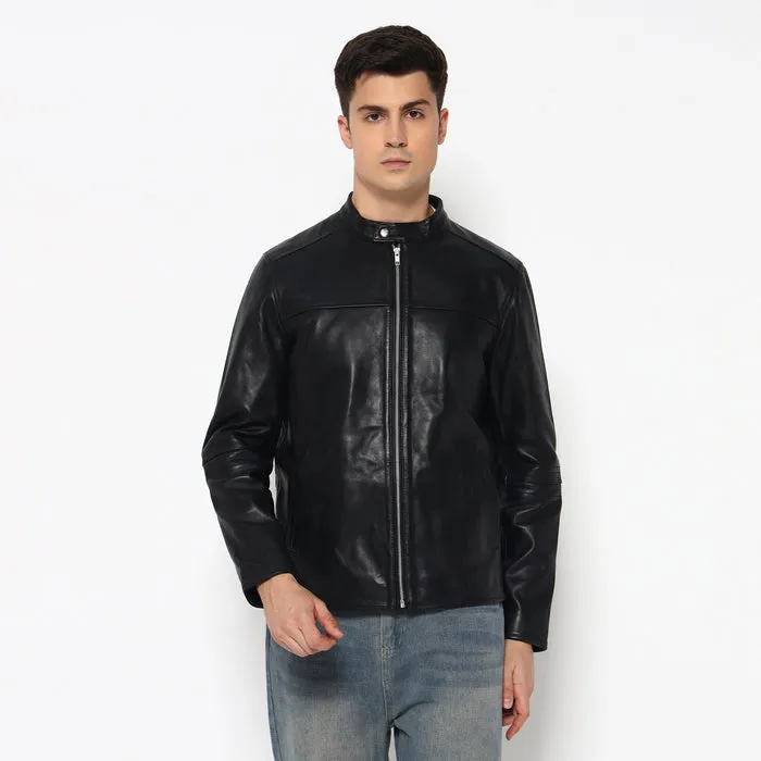 Men’s Timeless Plain Black Leather Jacket sold by Classy Leather Bags
