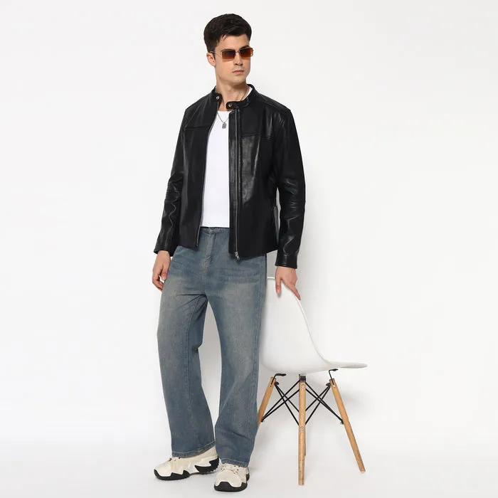 Men’s Timeless Plain Black Leather Jacket sold by Classy Leather Bags product image thumbnail 3