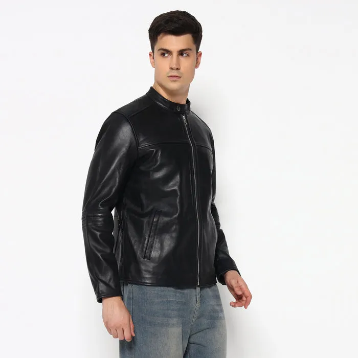 Men’s Timeless Plain Black Leather Jacket sold by Classy Leather Bags product image thumbnail 5