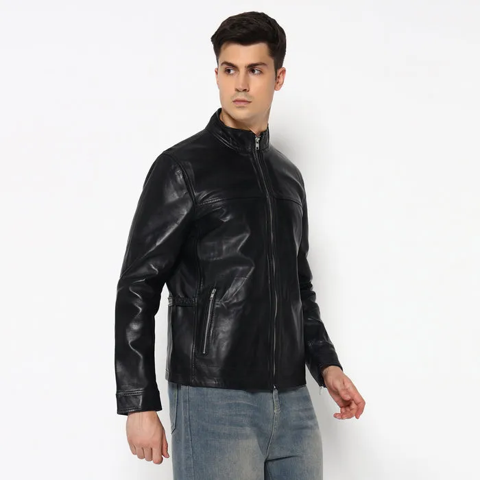 Men’s Sleek Black Leather Jacket sold by Classy Leather Bags product image thumbnail 5