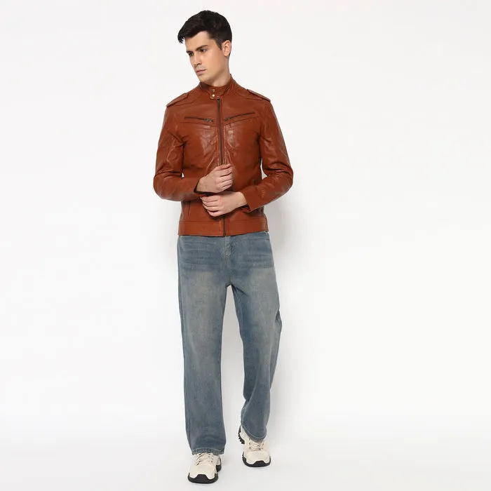 Men Brown Genuine Leather Biker Jacket sold by Classy Leather Bags product image thumbnail 4