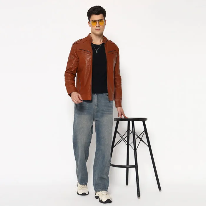 Men Brown Genuine Leather Biker Jacket sold by Classy Leather Bags product image thumbnail 5