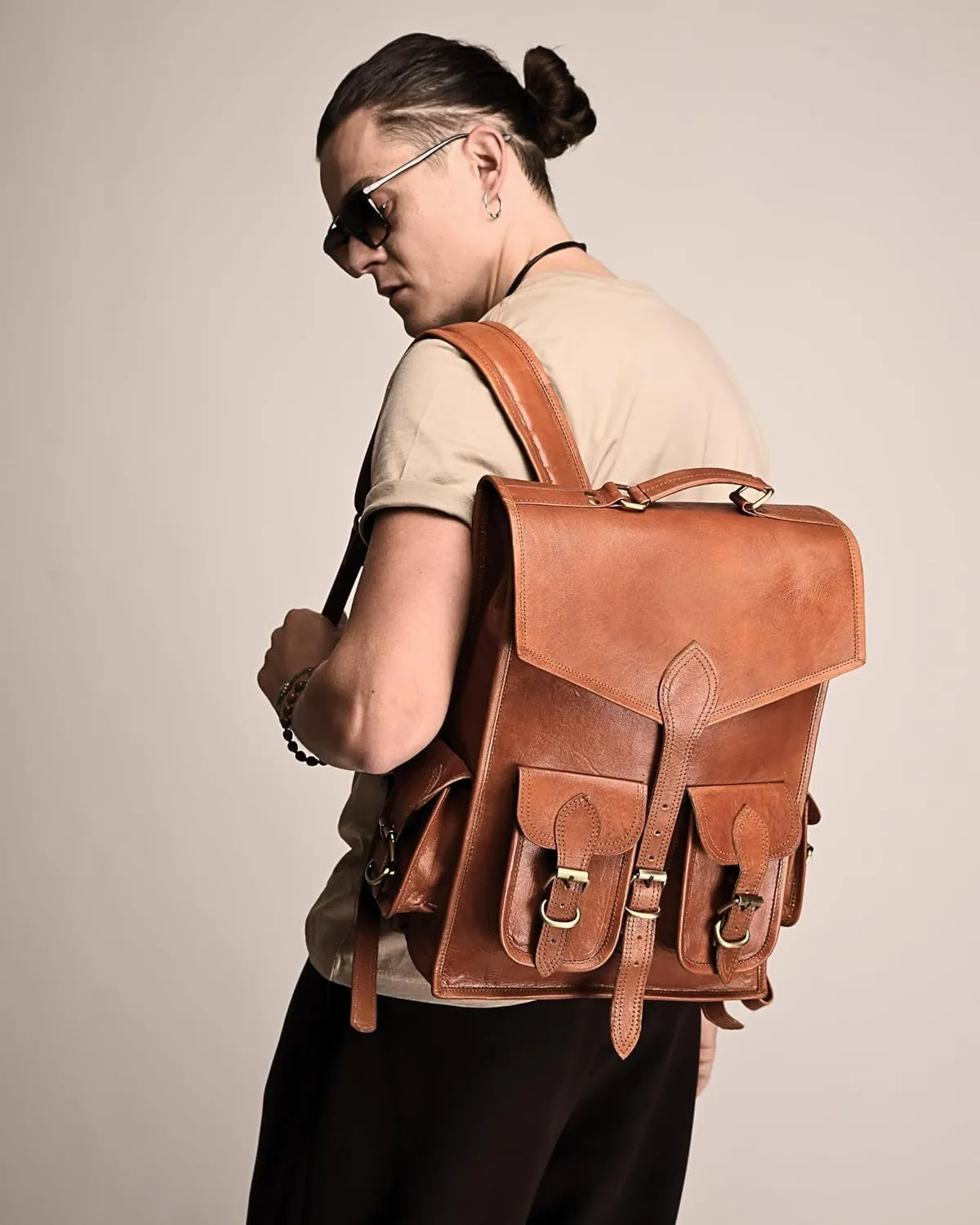 Vintage Leather Backpack Rucksack sold by Classy Leather Bags product image thumbnail 4