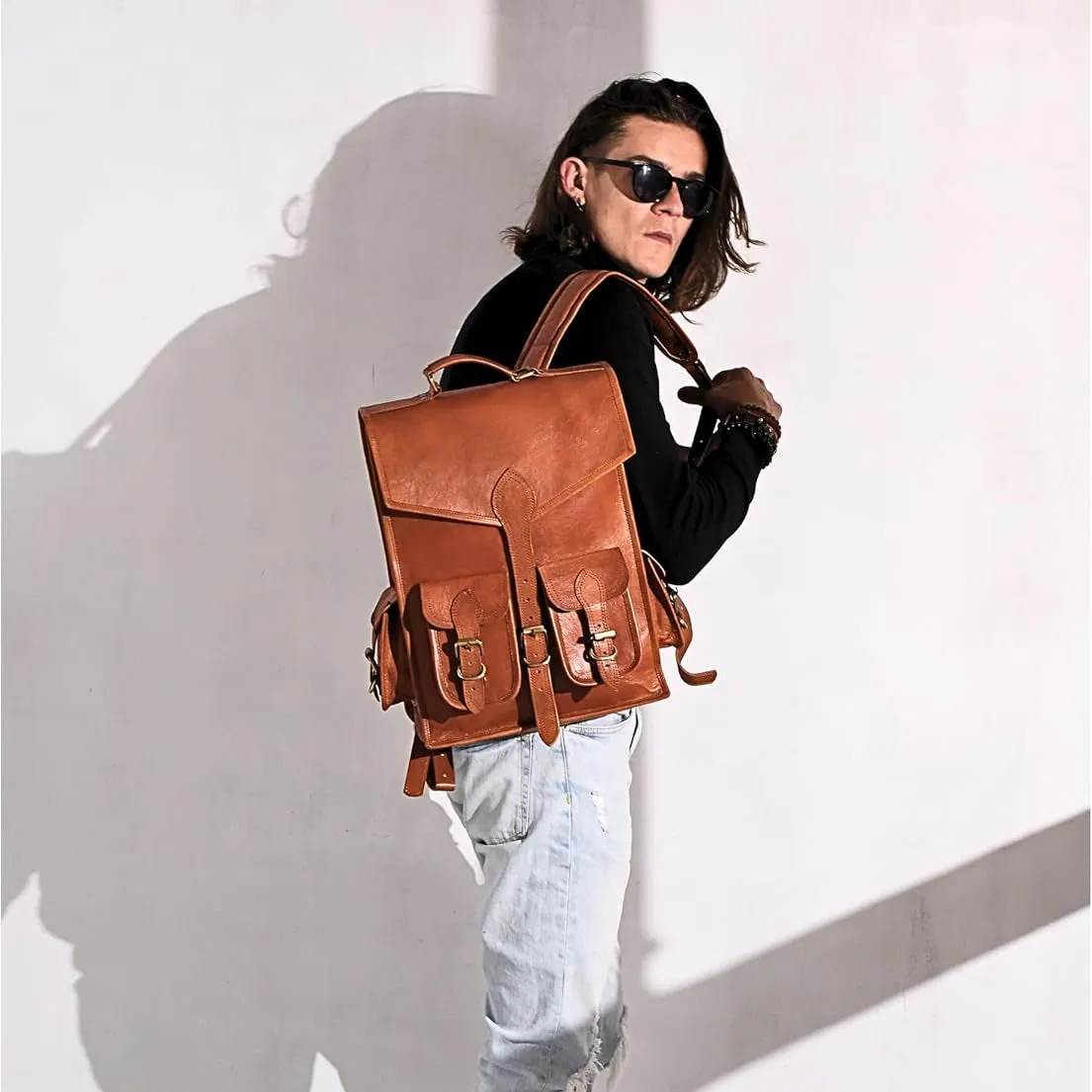 Vintage Leather Backpack Rucksack sold by Classy Leather Bags product image thumbnail 2