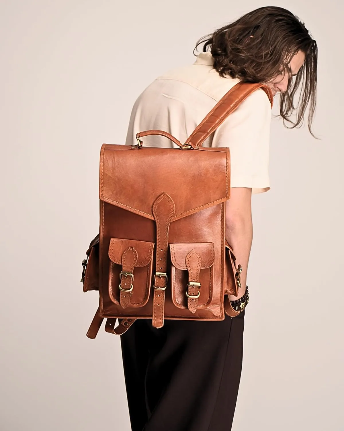 Vintage Leather Backpack Rucksack sold by Classy Leather Bags product image thumbnail 5