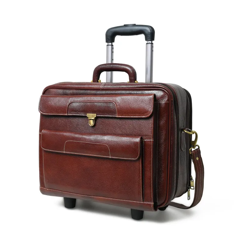 Wanderer Leather Trolly Suitcase Bag sold by Classy Leather Bags