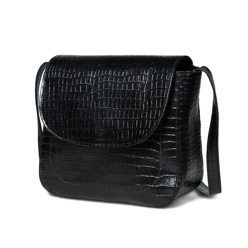 Diva Black Croco Sling Bag made by Classy Leather Bags