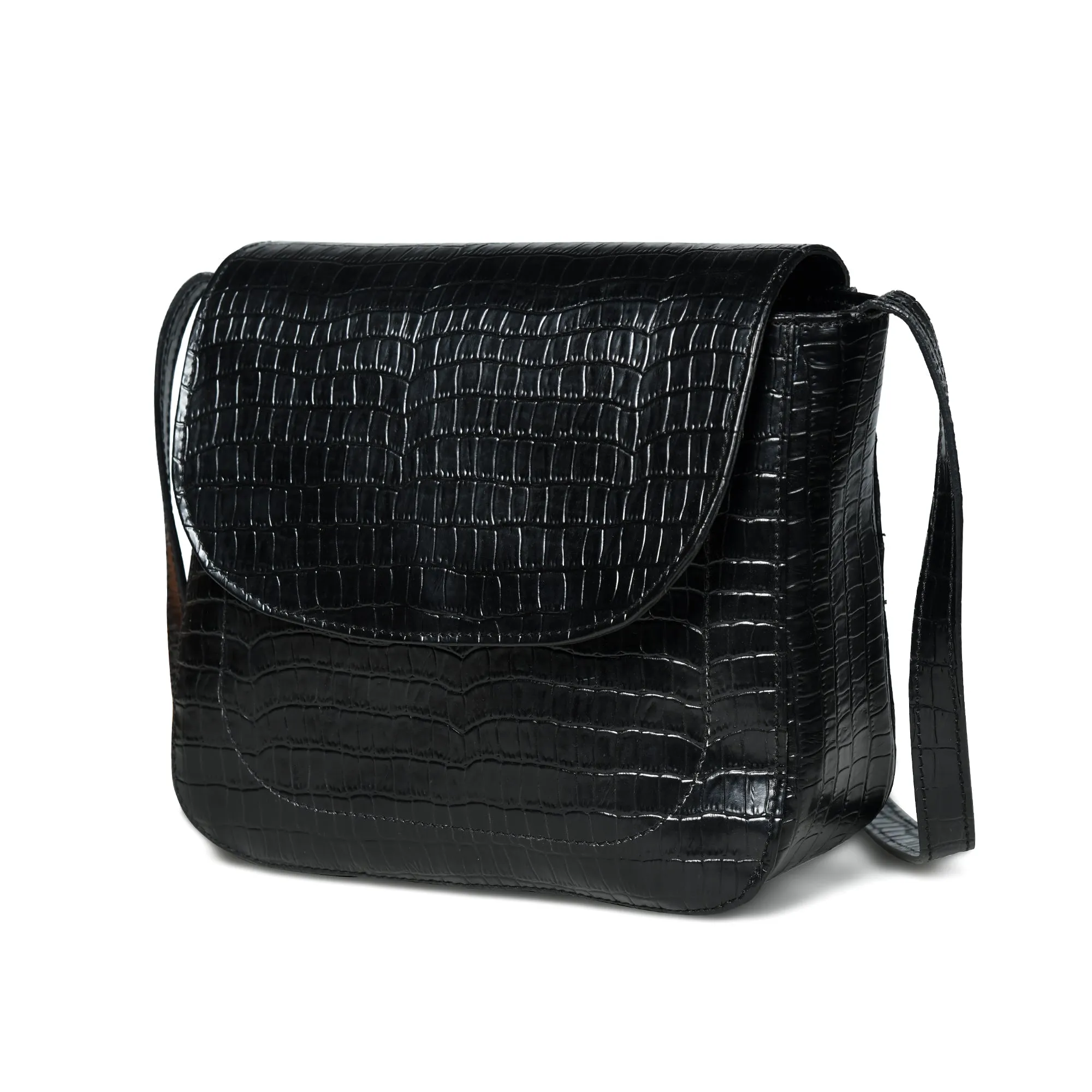 Diva Black Croco Sling Bag sold by Classy Leather Bags