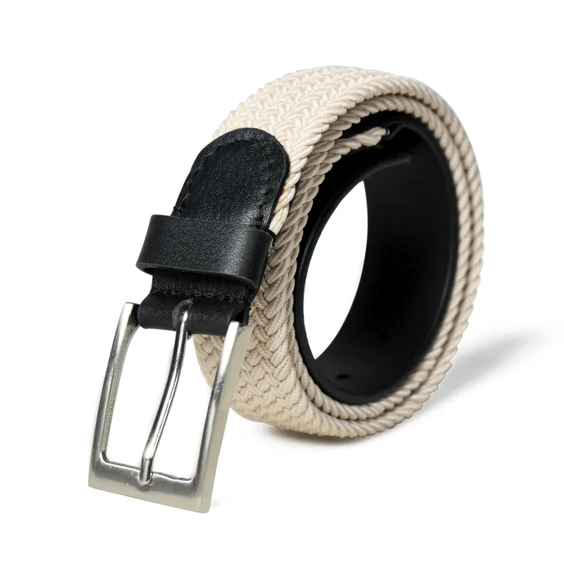 Cream & Black Braided Canvas Leather Belt sold by Classy Leather Bags