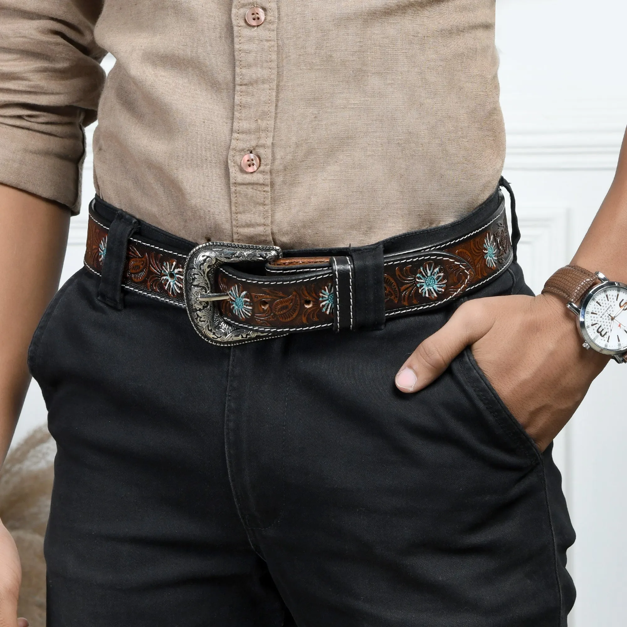 Antique Style Western Leather Belt sold by Classy Leather Bags product image thumbnail 2