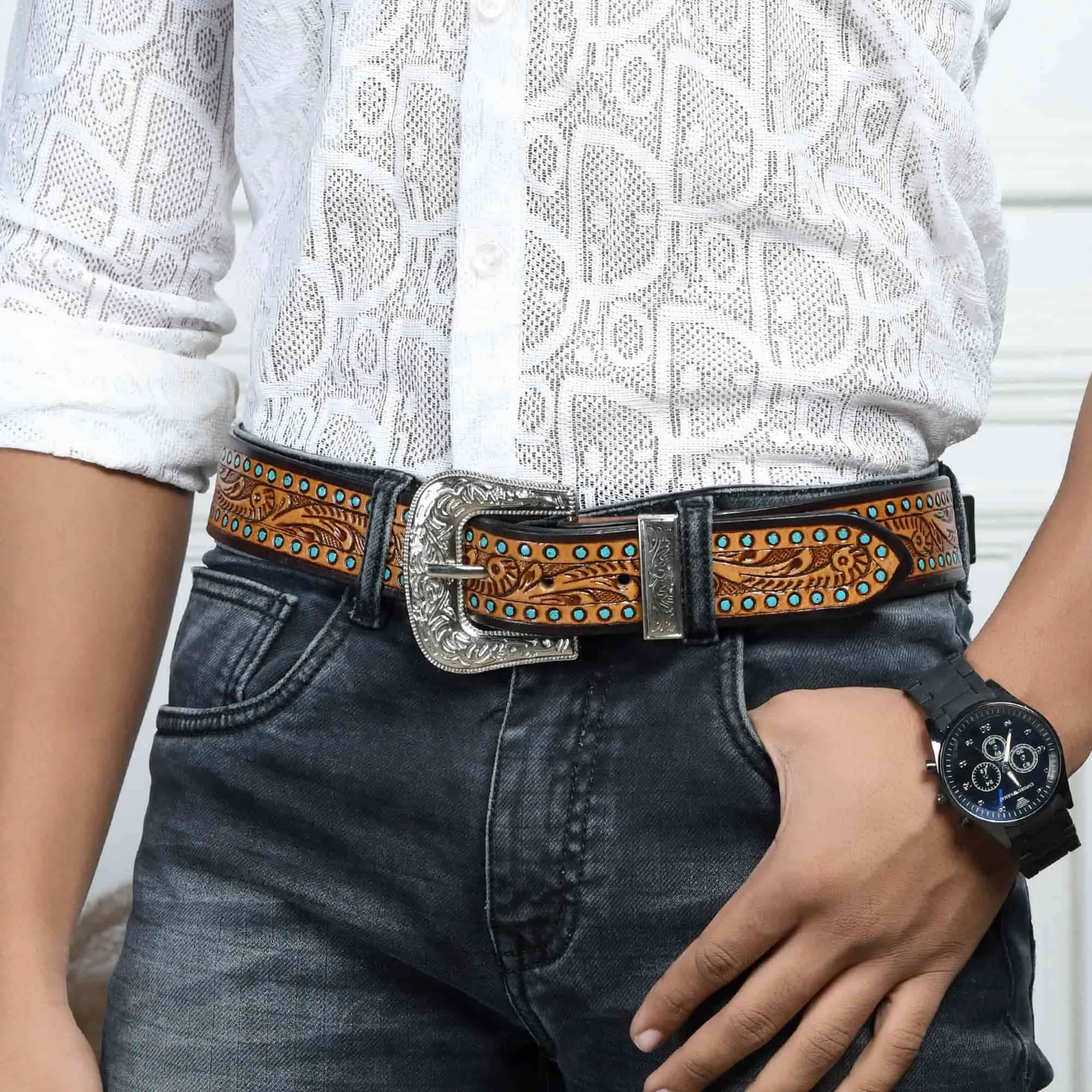 Designer Western Leather Belt sold by Classy Leather Bags product image thumbnail 2