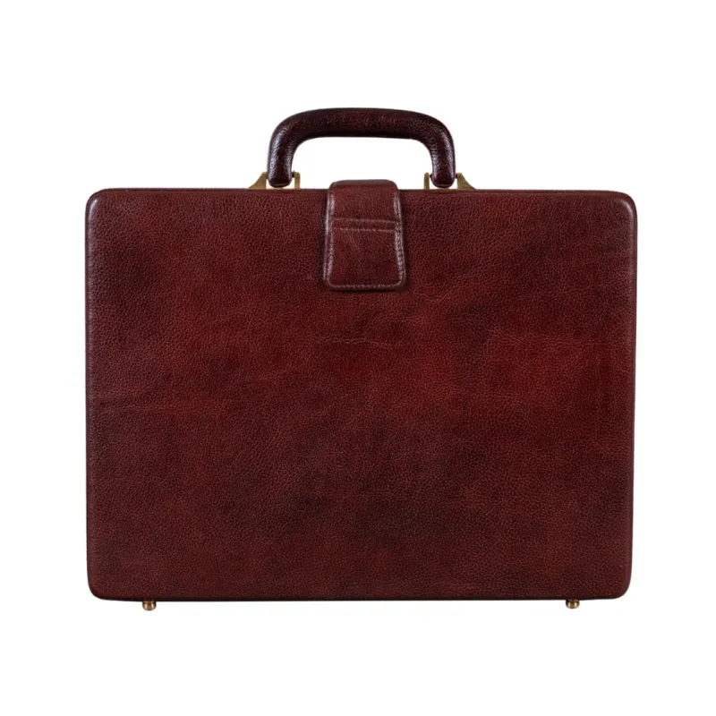 Executive Men's Leather Attache Briefcase Brown/Cherry Red sold by Classy Leather Bags