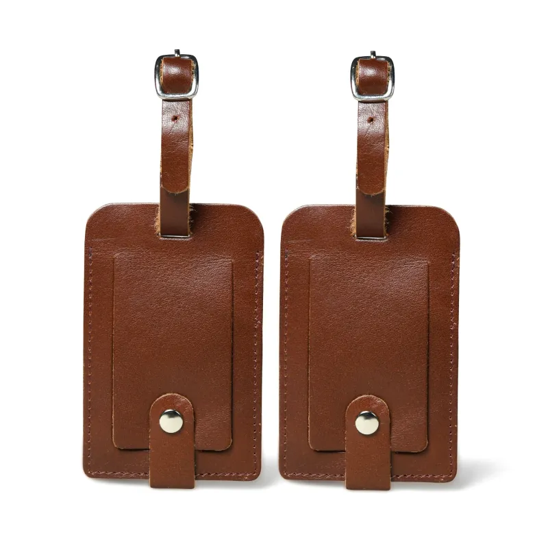 Dark Brown Leather Luggage Tags Set sold by Classy Leather Bags
