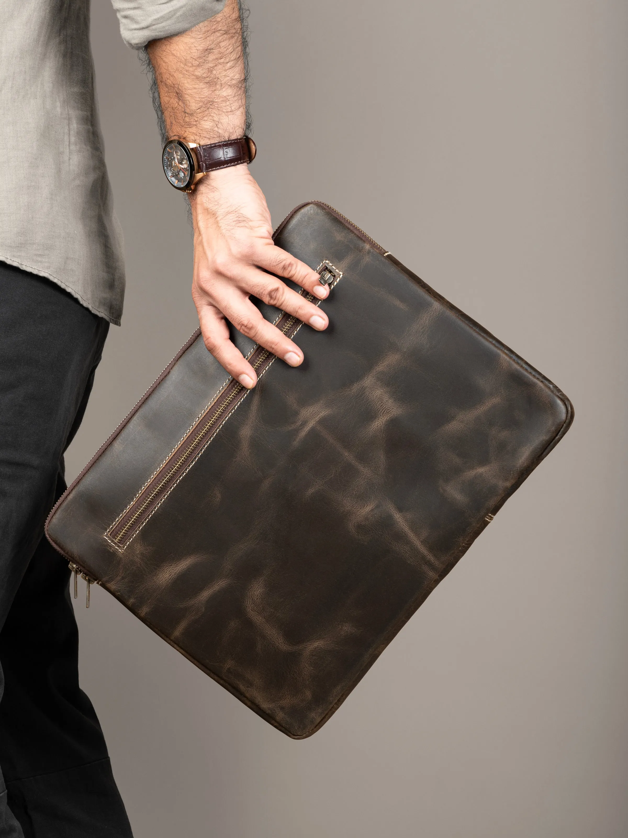 Brown Laptop Sleeve sold by Classy Leather Bags product image thumbnail 2