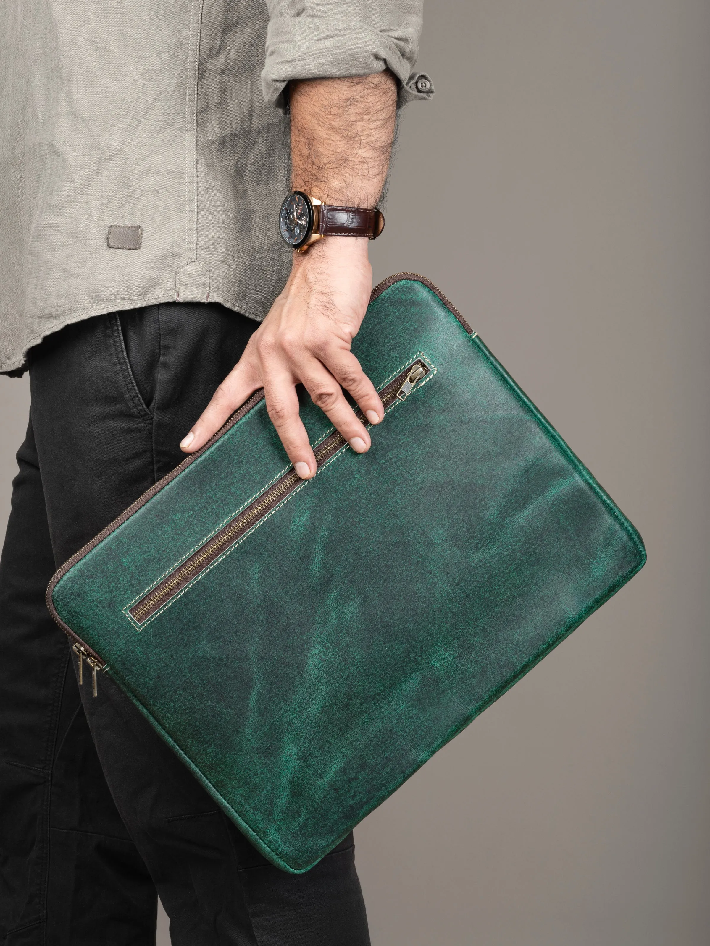 Green Laptop Sleeve sold by Classy Leather Bags product image thumbnail 2
