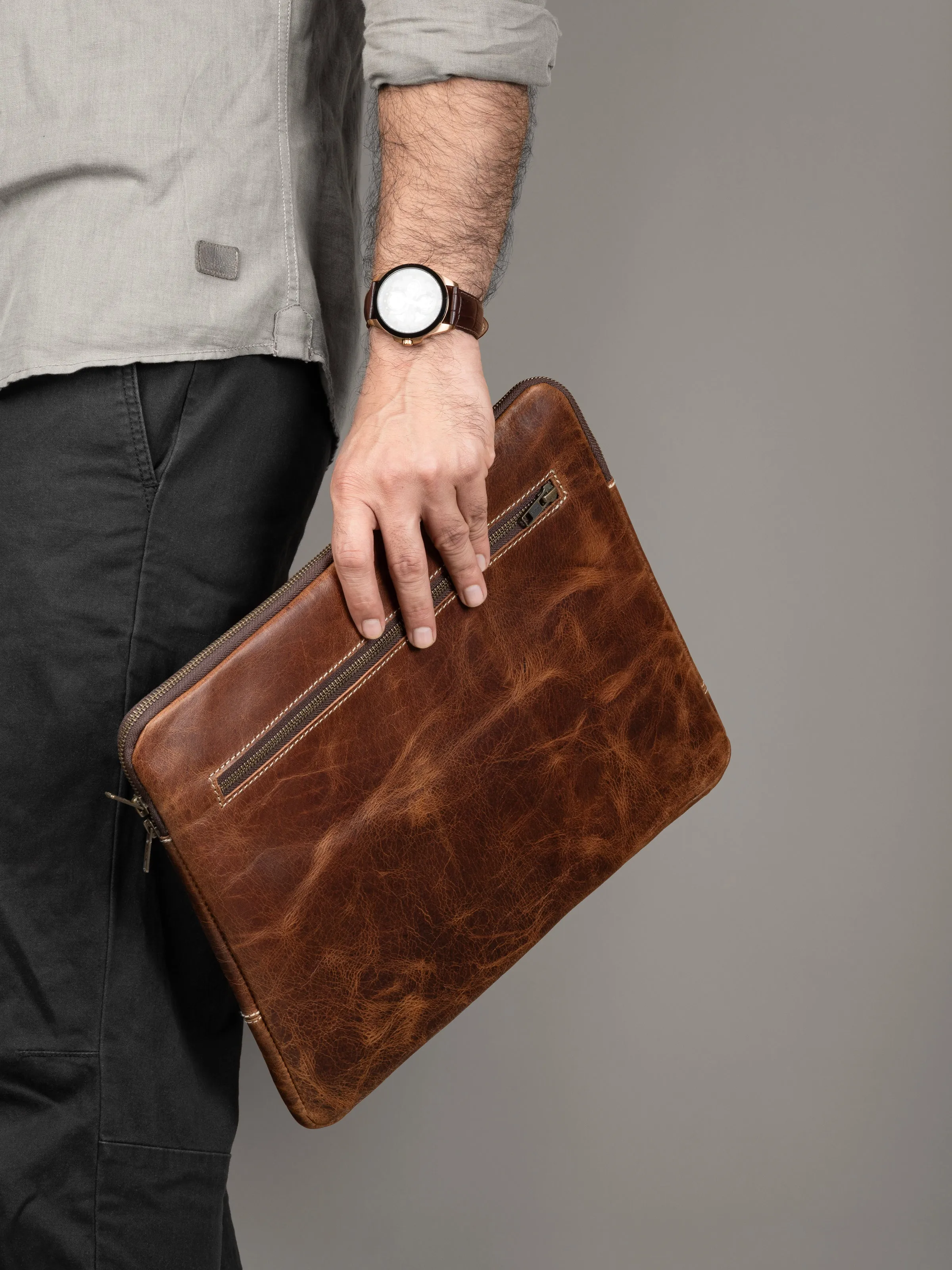 Tan Laptop Sleeve sold by Classy Leather Bags product image thumbnail 2