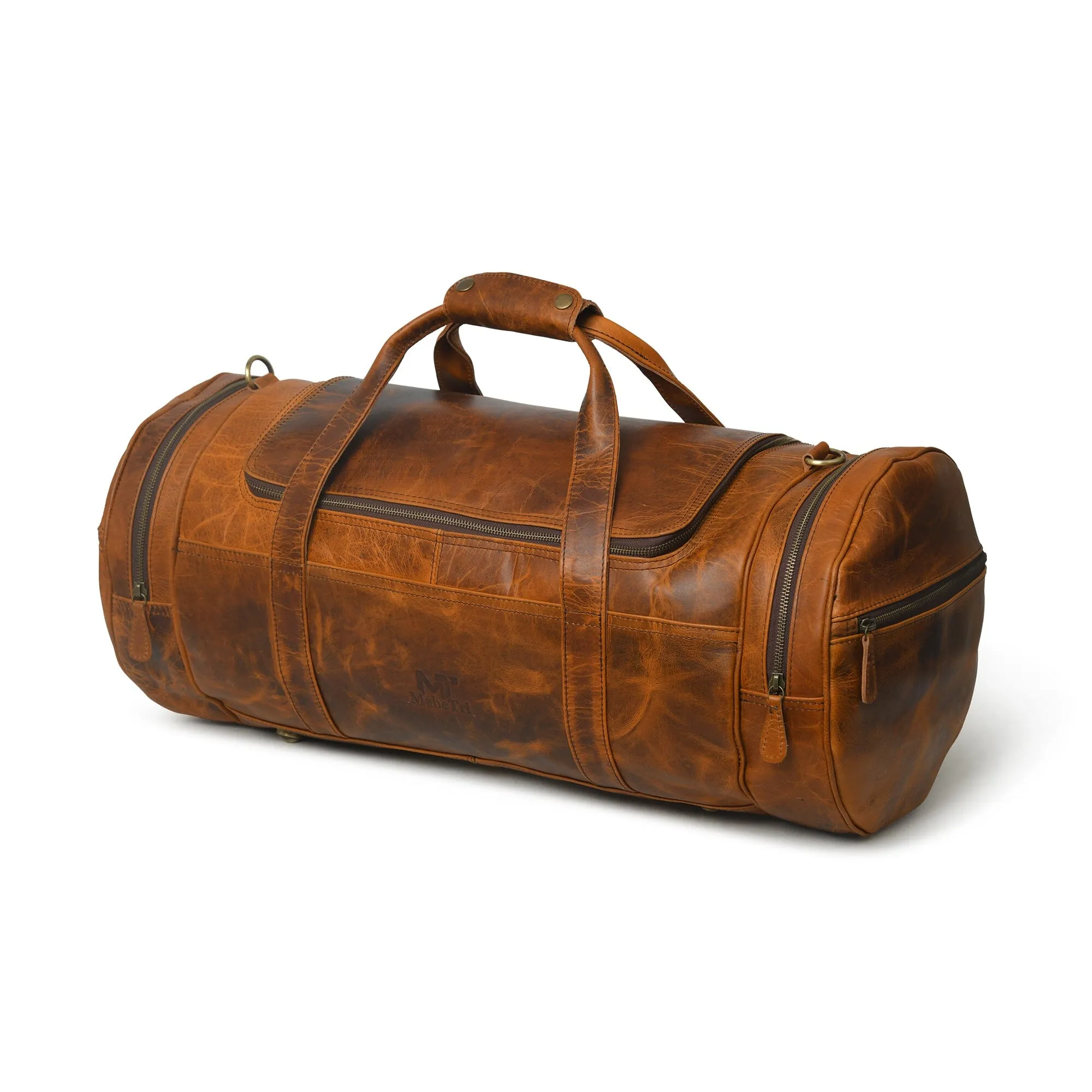 Leather Gym Travel Bag, Round sold by Classy Leather Bags product image thumbnail 5