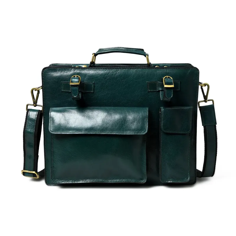 Tuscany Italian Leather Briefcase, Green sold by Classy Leather Bags