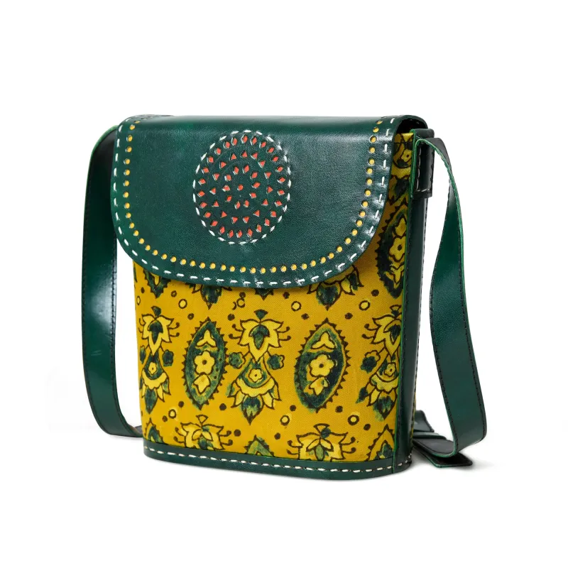 Vibrant Heritage Ajrakh Satchel sold by Classy Leather Bags