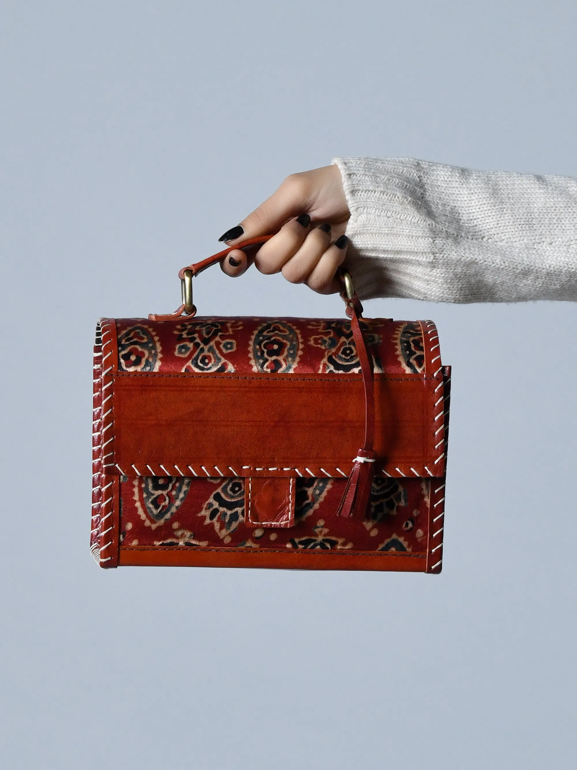 Maroon Mystique Ajrakh Satchel Purse sold by Classy Leather Bags product image thumbnail 4