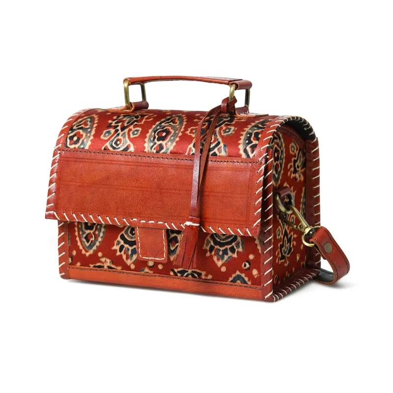 Maroon Mystique Ajrakh Satchel Purse sold by Classy Leather Bags